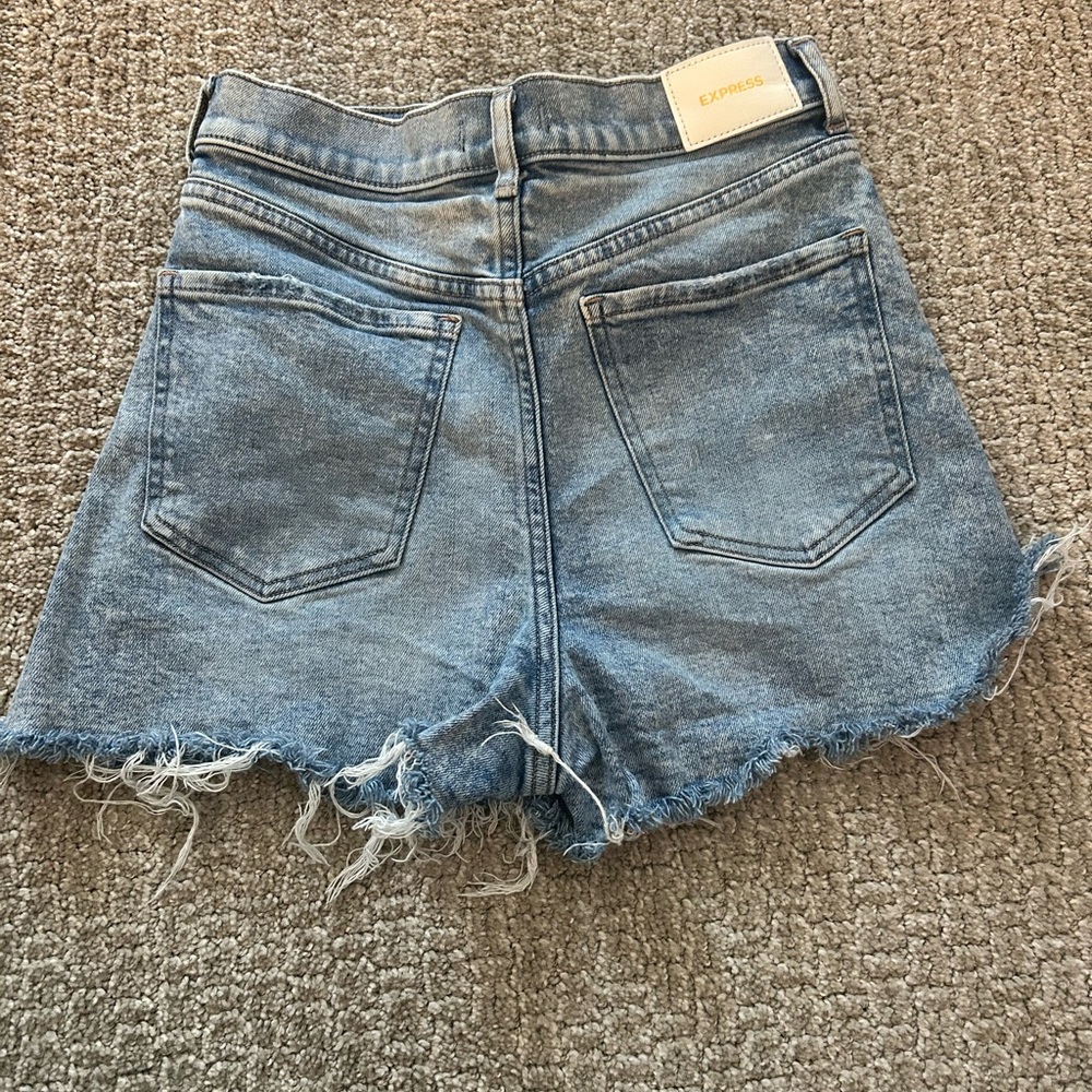 Express Frayed Hem Blue Jean Shorts